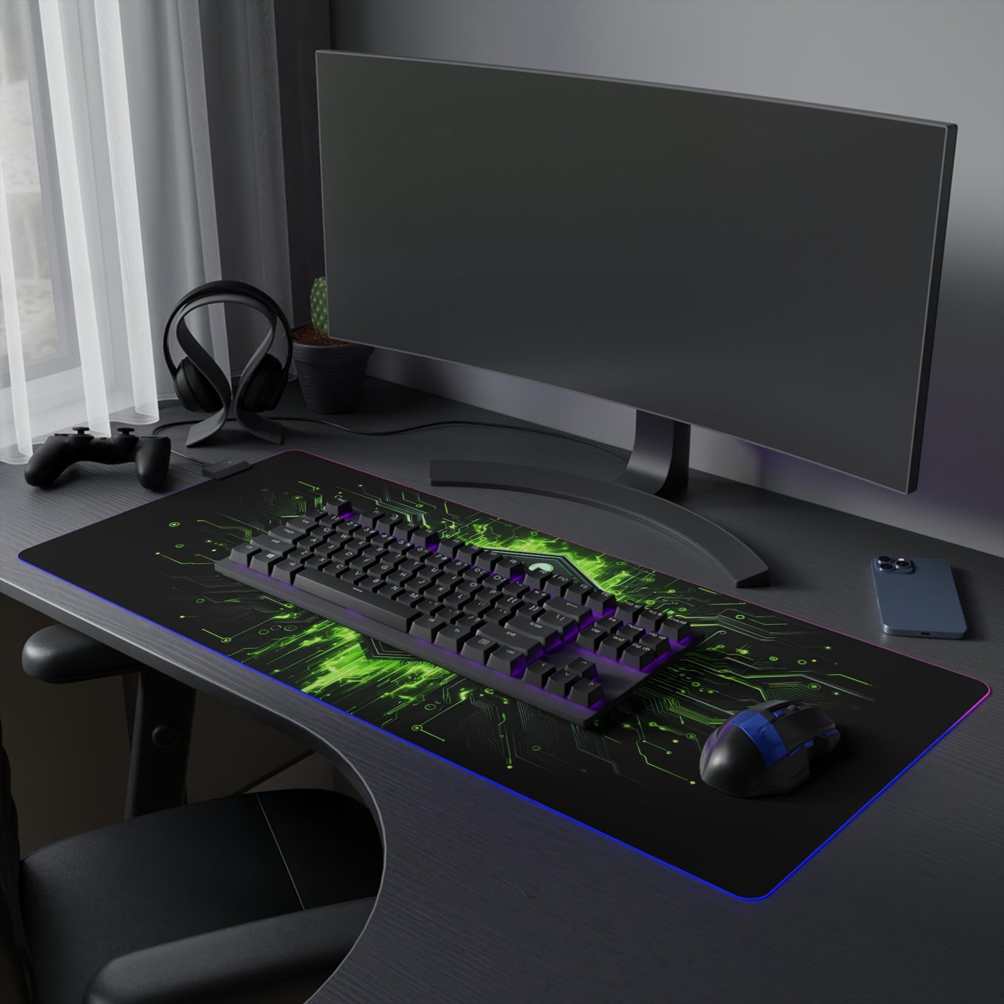 Cyberpunk Green Circuitry – Neon Circuit World RGB Mousepad