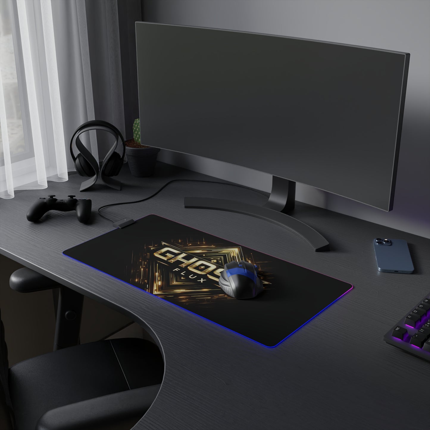 Golden Grid | LED Ghost Flux Gaming Mousepad